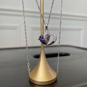 Jeulia 925 Silver Double Heart Pendant Necklace Amethyst CZ Stone Pendant